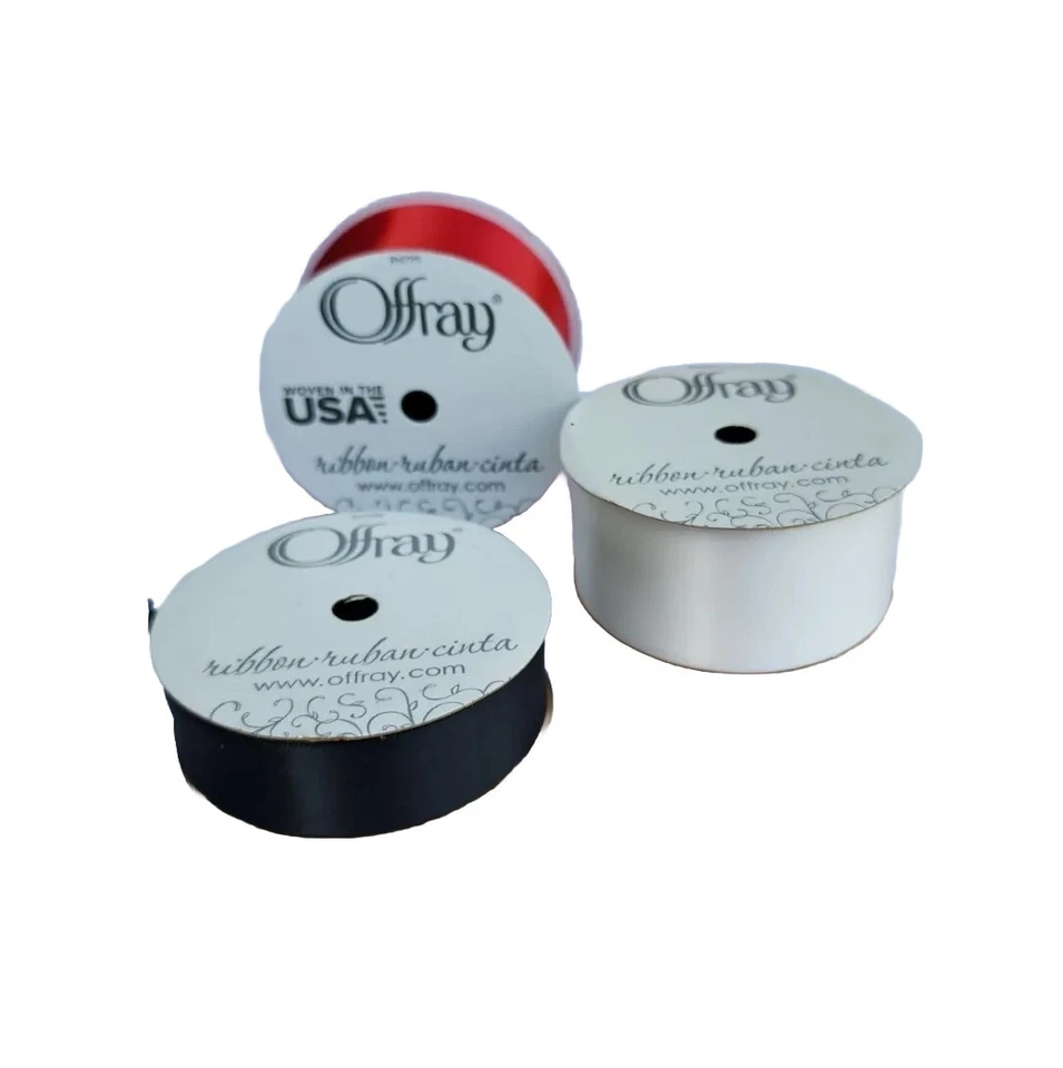 Vintage Satin Ribbon Lot of 3 Spools  Berwick Offray Black Red & White Made USA - Image 2 of 4
