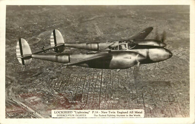 RPPC Postcard Lockheed P38 Interceptor Fighter W J Gray Photo