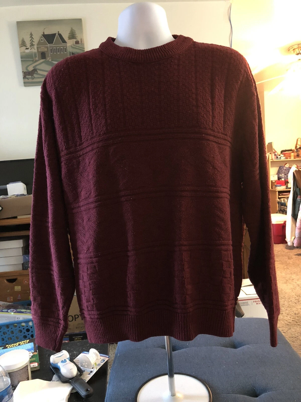 Vintage Woolrich Store Mens Sweater Size XL Maroon Red Made In USA