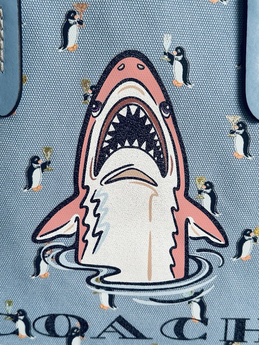 COACH SHARKY BLUE/MULTI CANVAS 42 TOTE WITH PENGUIN PRINT | eBay