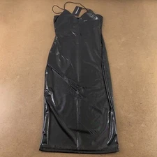 SHEIN Womn's Small (US 2) Black Strap Detail Backless PU Leather Bodycon Dress