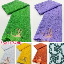 3D French Lace Embroidered Tulle Fabric Sequins Mesh DIY Sew Material 5yd