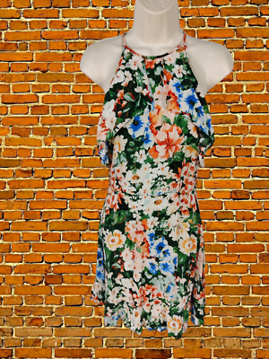 WOMENS ZARA BASIC SIZE XS MULTI FLORAL PRINT FRILL TRAPEZE MINI SUMMER DRESS  | eBay