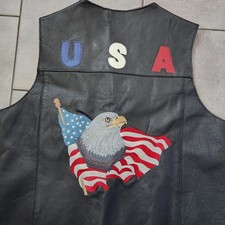 Vintage Leather Vest With Colorful Eagle And USA Flag Embroidery Biker Sz.xl