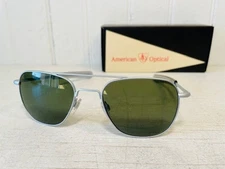 AO AMERICAN OPTICAL Original Pilot Silver Frame w 55mm Green GLASS Lens $295