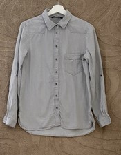 ZARA Shirt Denim Look Star Buttons in Light Grey Roll Tab Sleeve SizeM Old Label
