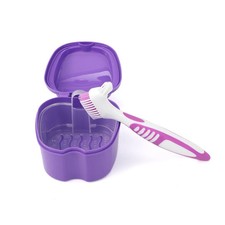2Pcs Denture Cleansing Bath Box Case & Double Sided False Teeth Cleaning Brush