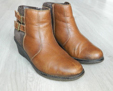 F&F Sensitive Sole Ladies Wedge Ankle Boots Brown Leather Size 6.5 / 39.5