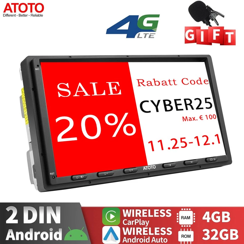 ATOTO S8MS Autoradio Android 7 Zoll GPS NAVI Wireless Android Auto 4+32G ChatGPT