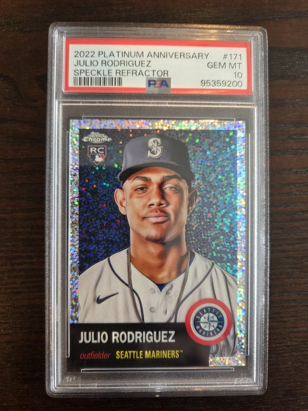 Julio Rodriguez 2022 Topps Chrome Platinum #171 Speckle Refractor /150 RC PSA 10