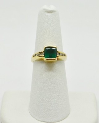 14k Yellow Gold Green Gem & Diamond Details Ring SZ 6.5 #GOLD-3939