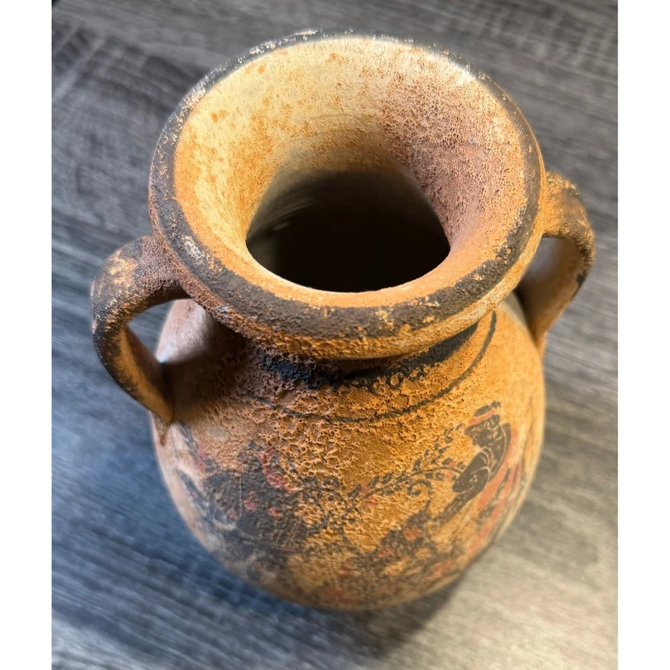 Rustikale griechische Stil Amphore Vase zwei Griffe gealterte Keramik 8" Terrakotta - Bild 4 von 4