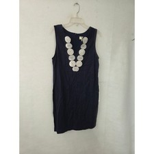 52seven Shift Dress Women Size M Navy Blue Linen Blend Crochet V-Neck Sleeveless