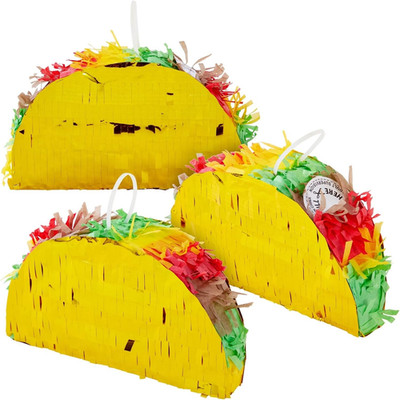 BLUE PANDA 3 Pack Mini Taco Pinatas - 6.25 X 2 X 3.6 in - Taco Decorations & Min