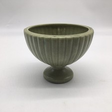 MCM HAEGER USA Green Matte Ribbed Pedestal Bowl Planter Speckled READ 5” High