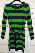 Vineyard Vines Sweater Dress S Blue Green Stripes Tie Waist Everyday Wear Classy