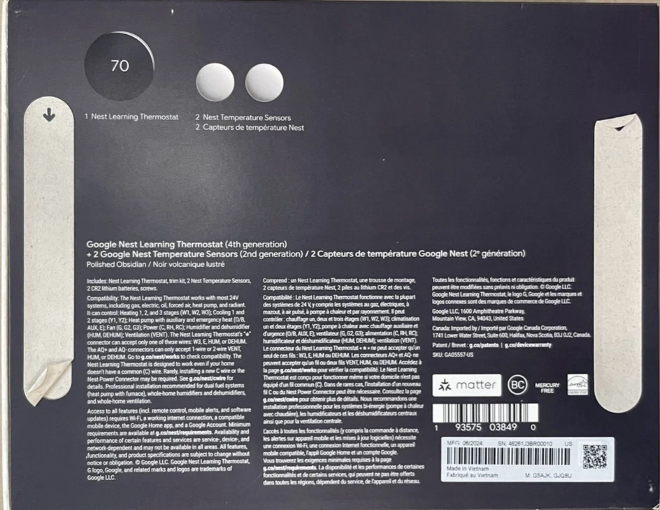 NEW Google Nest Learning Thermostat 4th Gen - Polished Obsidian + 2 Sensors - Image 4 of 4