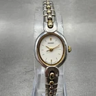 Seiko Watch Women 15mm White Dial Two Tone Oval Vintage 1f21-5a40 New Battery