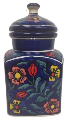 Handgefertigte blaue Blumen Keramik Glas mit Deckel - Dekorative Küche Aufbewahrung Topf 25CM