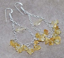 925 Silver Plated Chandelier Beaded Lemon Citrine Earrings 2.5" Trendy GW