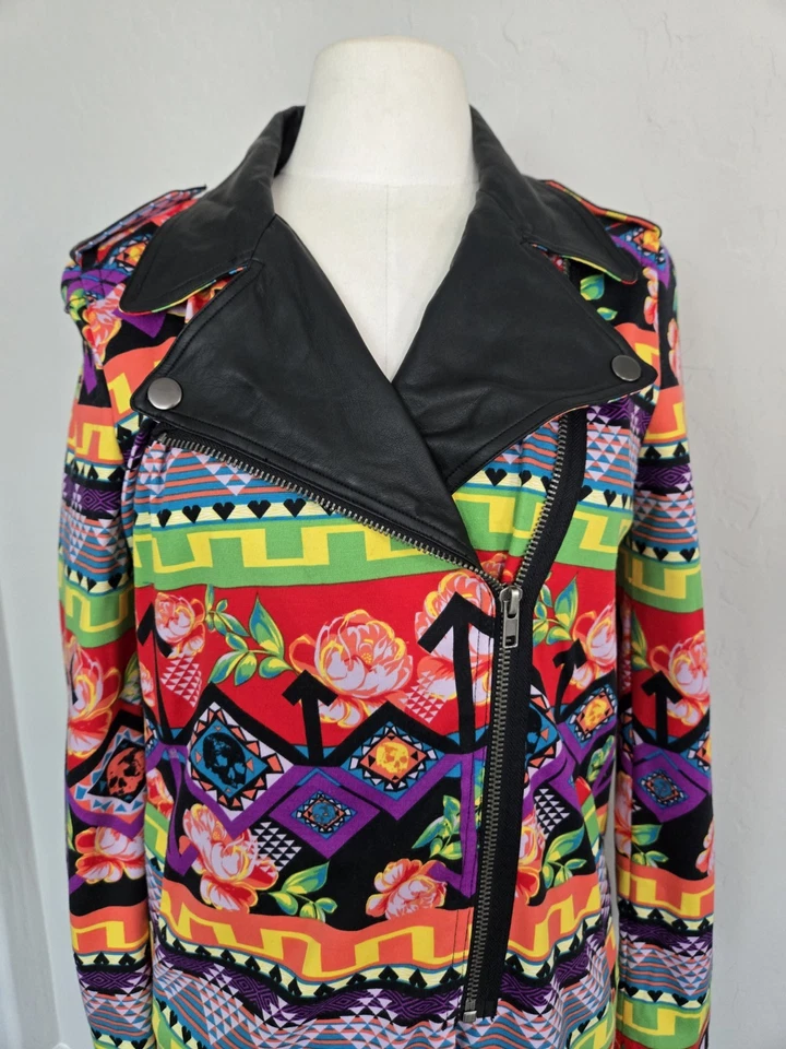 铁拳头骨花卉朋克彩色人造皮革领样品夹克尺寸 S — 第 2/4 张图片