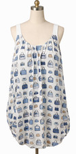 Karen Kane Wearable Art Tank Top Womens Medium Sleeveless Purse Print Beach
