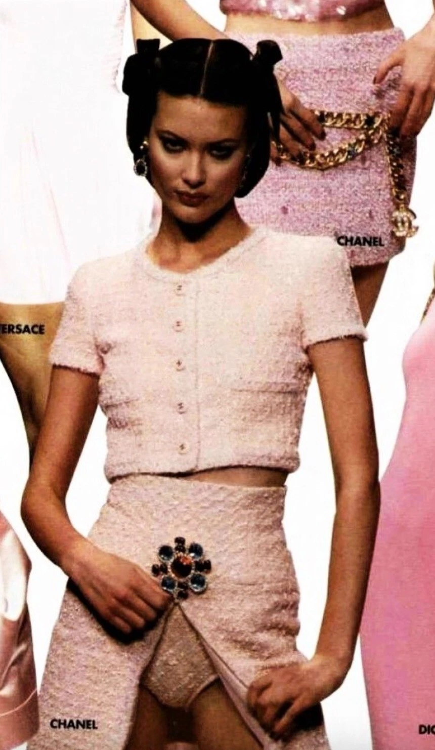 Chanel Vintage S S 1995 Barbie Rosa Pastello Tweed 95P Giacca Ritagliata