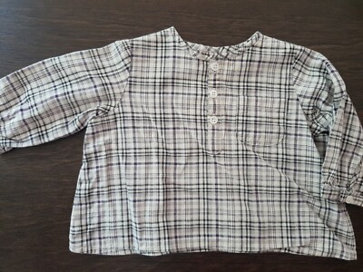 Bonpoint baby boy shirt checkered gray cotton button front 3 3M grey stripes 