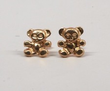 14K Yellow Gold Small Teddy Bear Earrings