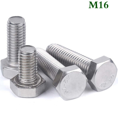 M16 - 2.0 Stainless Steel Fully Threaded Hex Head Bolts Cap Screws A2-70 DIN 933