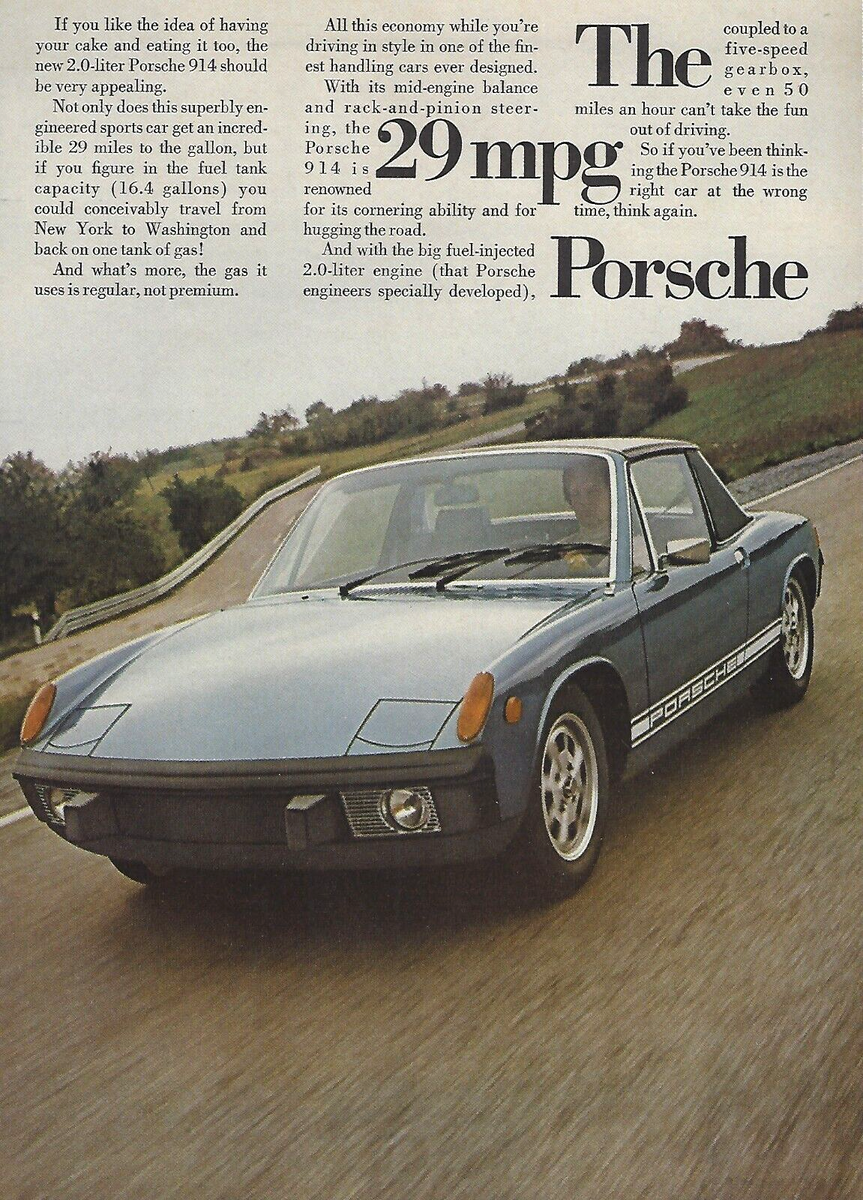 1974 Porsche 914 Blue Sports Car vintage Print Ad 70's