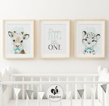 Baby Boy Nursery Wall Art Prints Dream Big little one, Baby Animal Nursery Decor