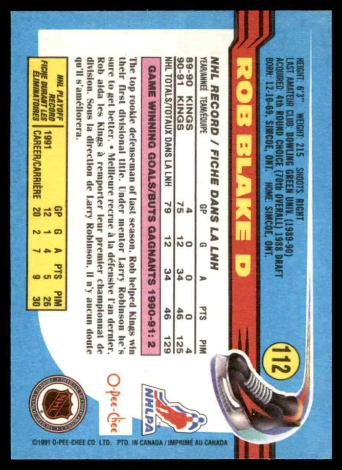 1991-92 O-Pee-Chee Rob Blake #112 - Image 2 of 2