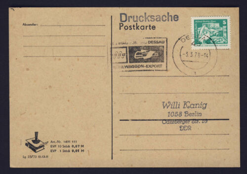 DDR Karte gespempelt Drucksache Stempel Dessau 3.3.1978 Kühl-Waggon-Export  - Bild 1 von 1