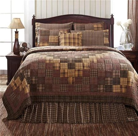 PRESCOTT TWIN QUEEN CAL KING QUILT Rustic Primitive Brown Block Cabin VHC Brands - Image 3 of 3