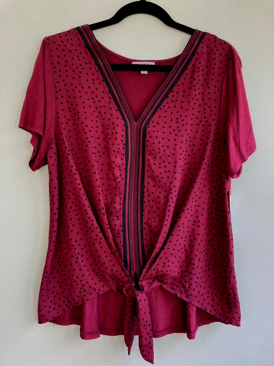 TOP UK 12 MEDIUM TIE FRONT BY JOSEPH A. POLKA DOT WINE & BLACK