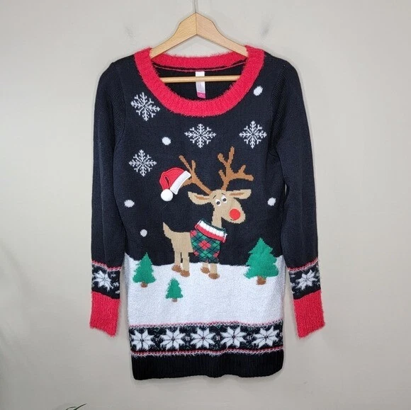 No Boundaries | Reindeer Ugly Christmas Sweater, size juniors large