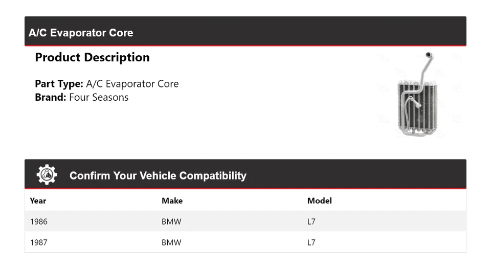 Núcleo evaporador aire acondicionado BMW L7 1986-1987 4 estaciones Foto 2 de 4