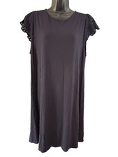 Loft Womens Navy Blue Knee Length Shift Dress w/ Lace Cap Sleeves Size Large