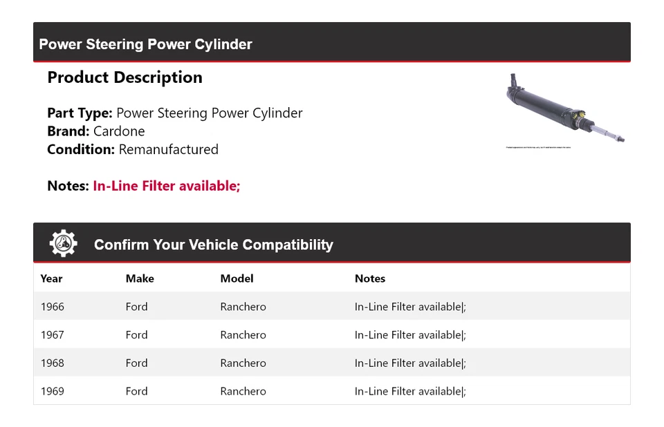 For 1966-1969 Ford Ranchero Power Steering Power Cylinder Cardone 1967 1968 - Image 2 of 4