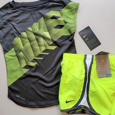 Nike Girls 6X Dri-fit Running Shorts w/ Top Yellow Black Brand NEW