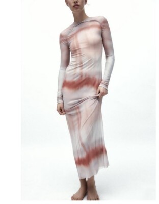 Zara Tie Dye Sheer Tulle Long Dress, NWT, M UK