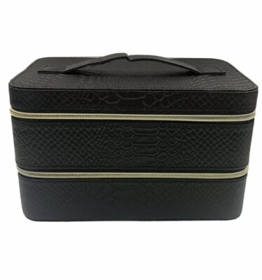 Lancome Large Black Hard Train Case Zip Makeup Cosmetic Bag - Main Image