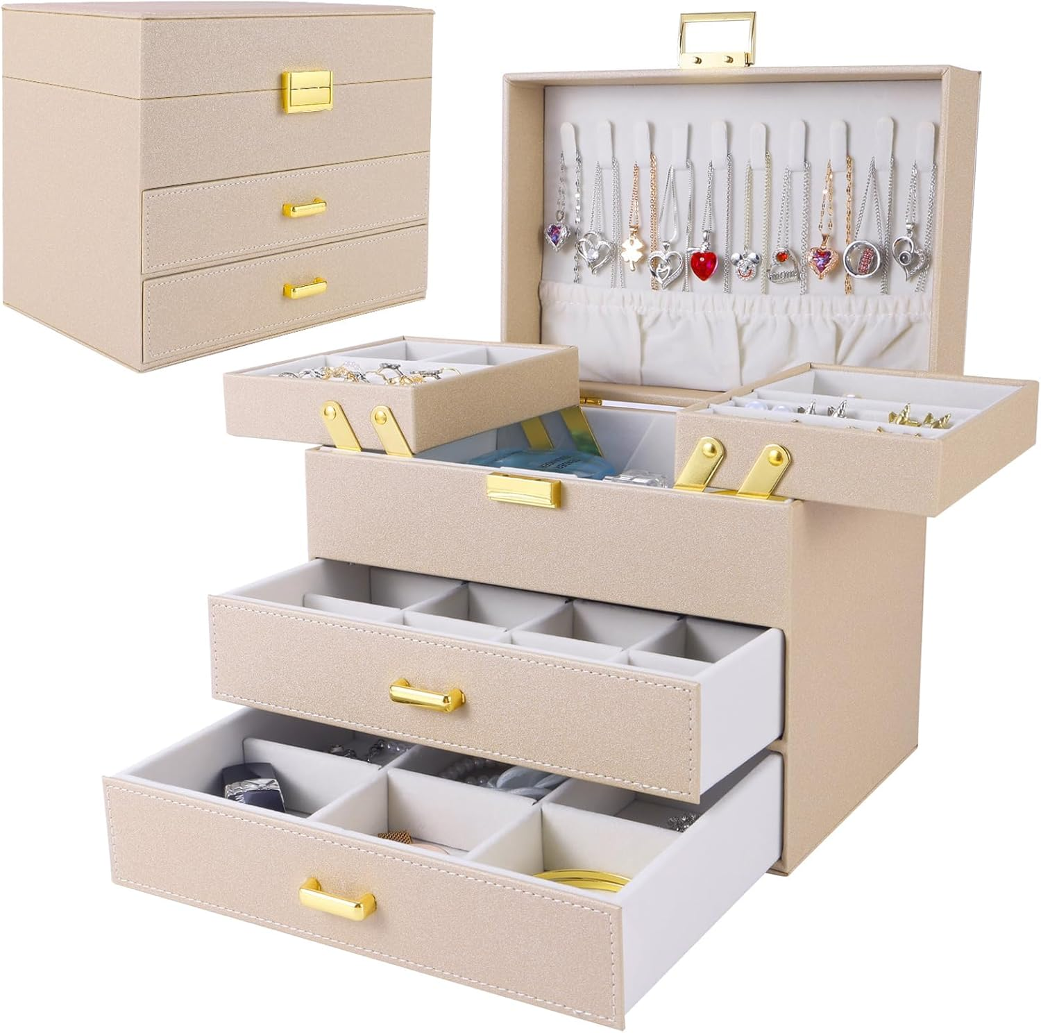 Jewelry Organizer Box, Jewelry Holder Organizer Box, PU Leather Jewelry Box, Gif-image