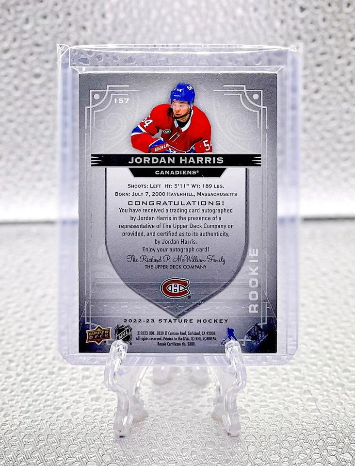 JORDAN HARRIS 2022 Upper Deck Stature #157 ROOKIE AUTOGRAPHS RC /199 CANADIENS - Image 2 of 2