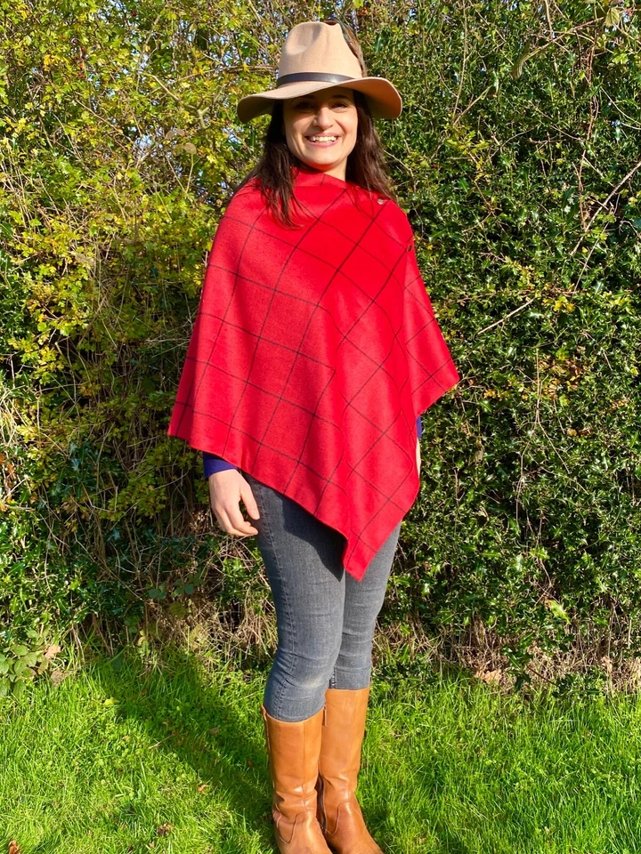 453. Handmade Red check tweed Cape Poncho - Image 2 of 4