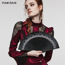 Punk Rave Mystery Vintage Stage Performance Women Black Goth Print Folding Fan
