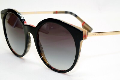 Burberry Sunglasses Black Gold Grey Gradient Round Plaid  display picture 1