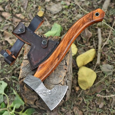 CUSTOM Hand FORGED DAMASCUS STEEL VIKING OUTDOOR CAMPING HATCHET TOMAHAWK Axe