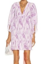 GANNI baby doll mini dress lilac orchid bloom marble print S/M